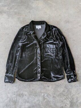 McGuire Black Velvet Velour Silk Blend Collared Long Sleeve Top size XS
